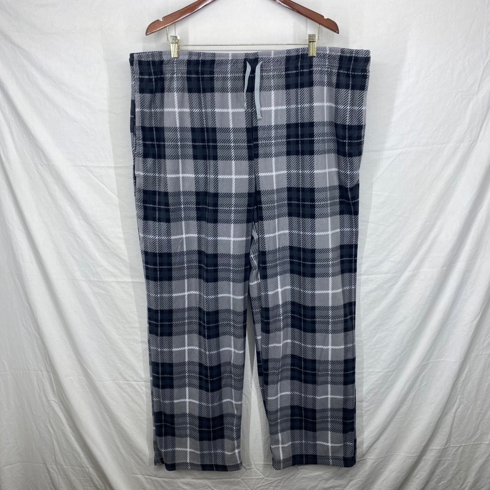 Highland Originals Mens 2X Pajama Pants Grey Black Plaid Fleece Drawstring Sleep